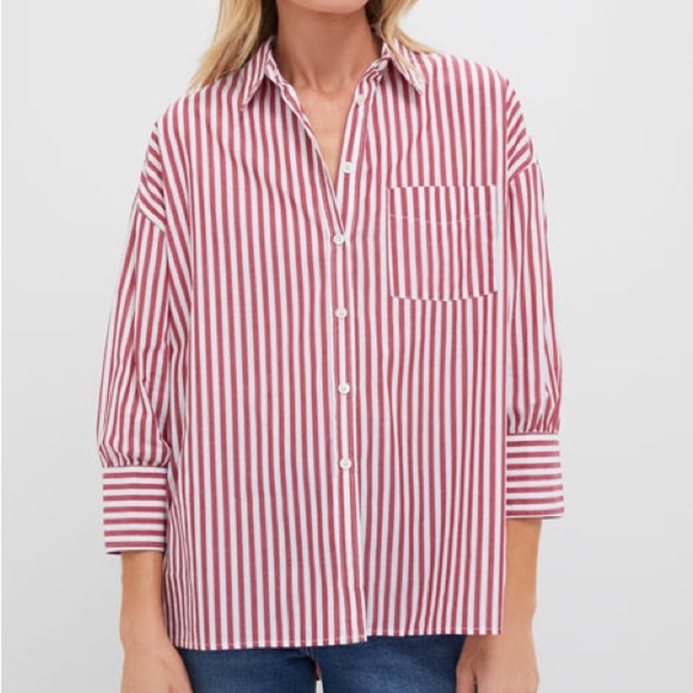 POMANDER PLACE Red Stripe Adair Boyfriend Shirt Blouse
